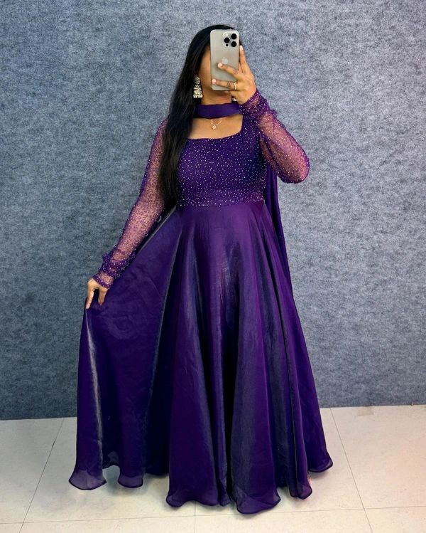 Minmmini - Party Wear Draping Style Gown ✨ - L, Violet