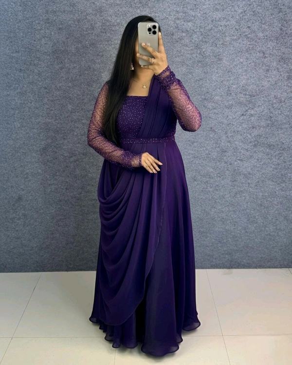 Minmmini - Party Wear Draping Style Gown ✨ - L, Violet