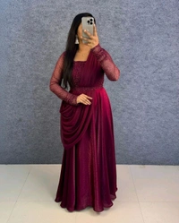 Minmmini - Party Wear Draping Style Gown ✨ - L, Wine