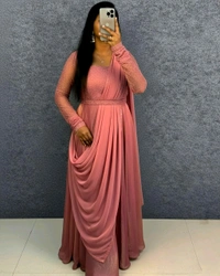 Minmmini - Party Wear Draping Style Gown ✨ - XL, Baby Pink