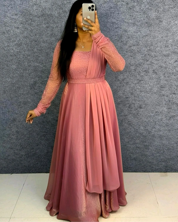 Minmmini - Party Wear Draping Style Gown ✨ - XL, Baby Pink