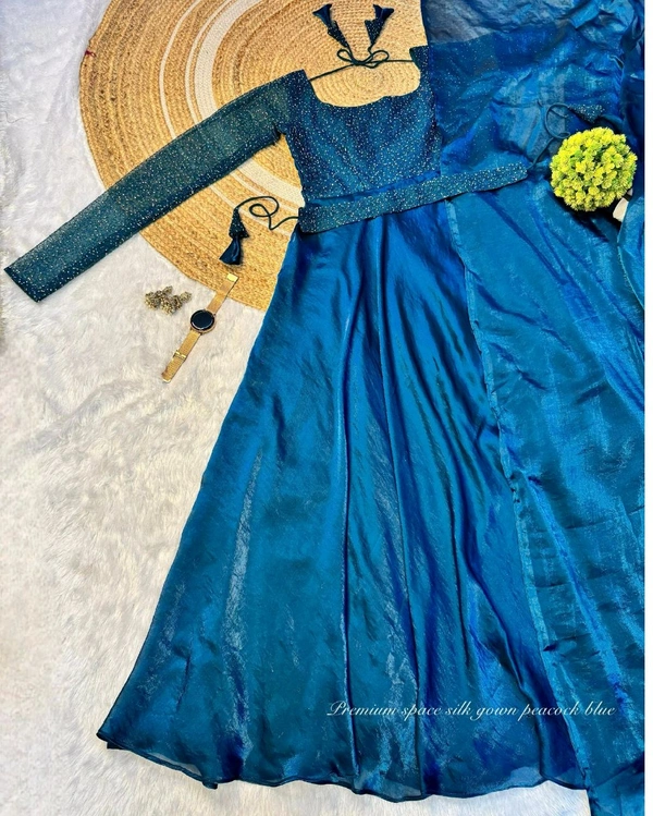 Minmmini - Party Wear Draping Style Gown ✨ - XL, Peacock Blue