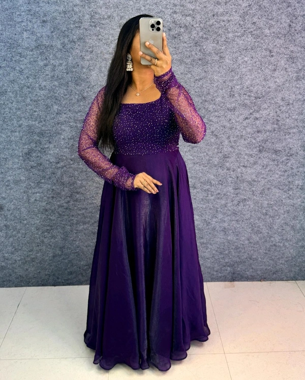 Minmmini - Party Wear Draping Style Gown ✨ - XXL, Violet