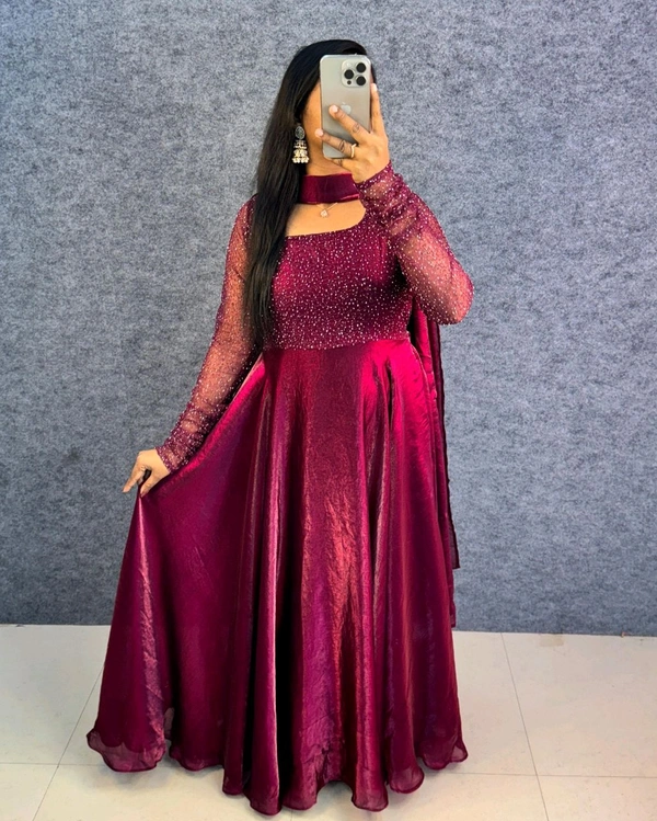 Minmmini - Party Wear Draping Style Gown ✨ - XXL, Wine