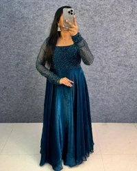 Minmmini - Party Wear Draping Style Gown ✨ - 3XL, Peacock Blue