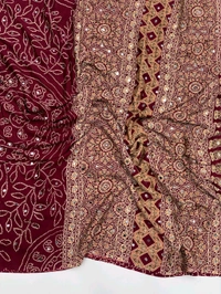 Pure Ajrakh Satin Viscose Silk Saree with Mirror Work - Red