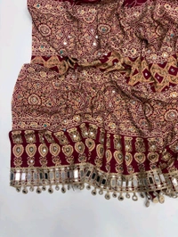 Pure Ajrakh Satin Viscose Silk Saree with Mirror Work - Red