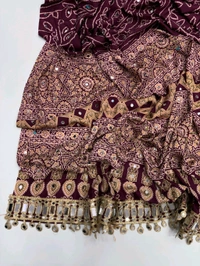 Pure Ajrakh Satin Viscose Silk Saree with Mirror Work - Maroon