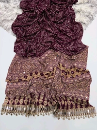 Pure Ajrakh Satin Viscose Silk Saree with Mirror Work - Maroon