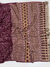 Pure Ajrakh Satin Viscose Silk Saree with Mirror Work - Maroon