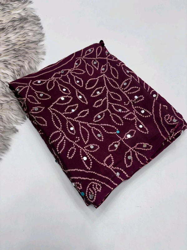 Pure Ajrakh Satin Viscose Silk Saree with Mirror Work - Maroon