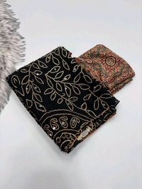 Pure Ajrakh Satin Viscose Silk Saree with Mirror Work - Black