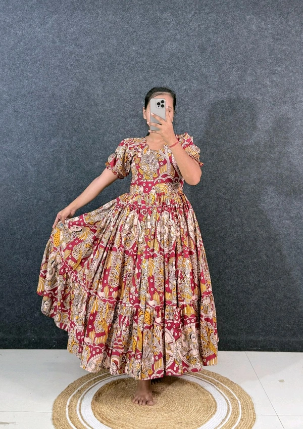 Akira - Kalamkari Soft Cotton Flared Maxi - S, Red