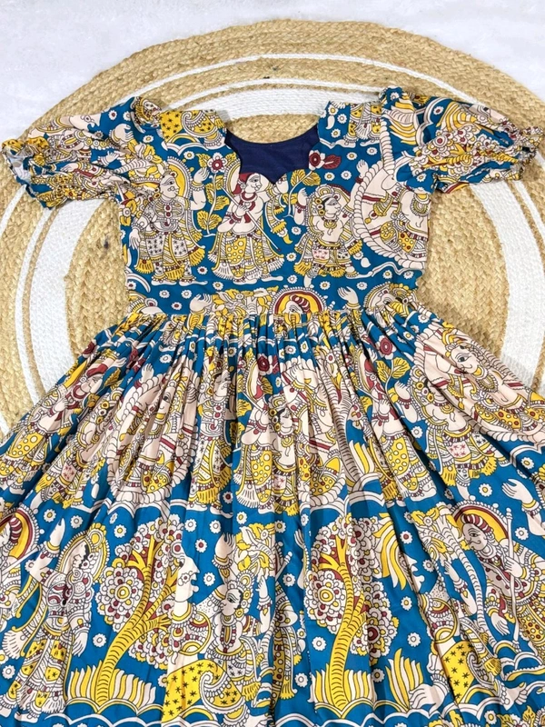 Akira - Kalamkari Soft Cotton Flared Maxi - S, Blue