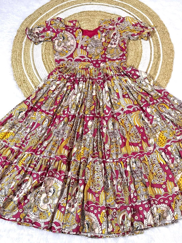 Akira - Kalamkari Soft Cotton Flared Maxi - M, Red