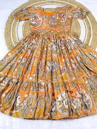 Akira - Kalamkari Soft Cotton Flared Maxi - M, Orange
