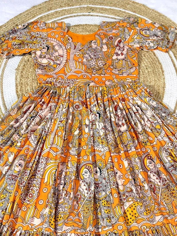 Akira - Kalamkari Soft Cotton Flared Maxi - L, Orange
