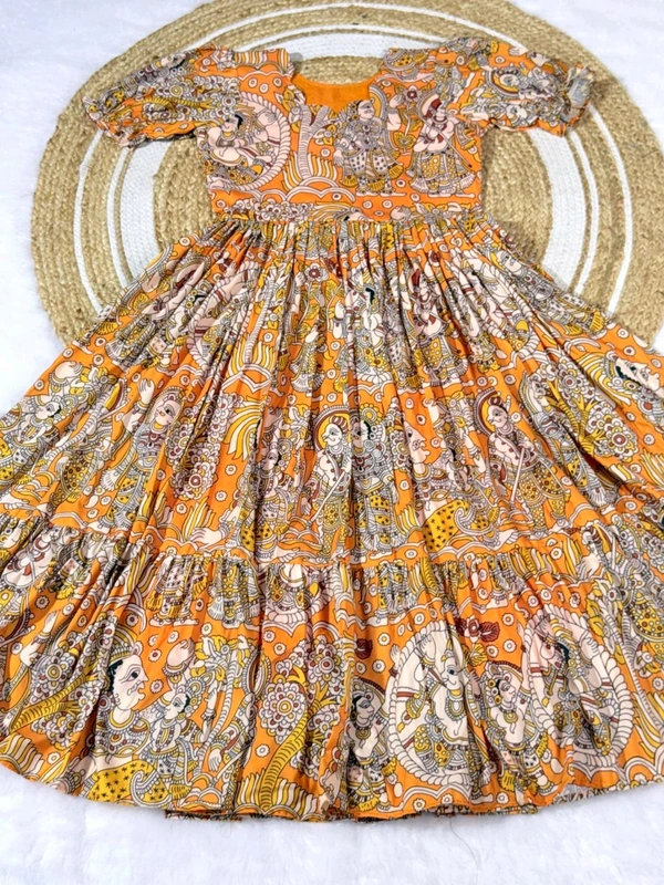 Akira - Kalamkari Soft Cotton Flared Maxi - L, Orange