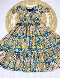 Akira - Kalamkari Soft Cotton Flared Maxi - XL, Blue