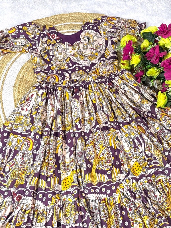 Akira - Kalamkari Soft Cotton Flared Maxi - 2XL, Purple
