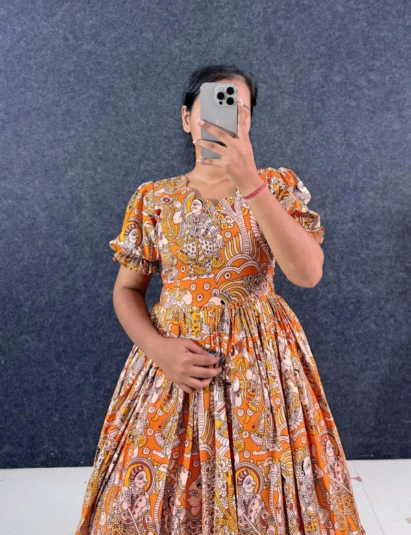 Akira - Kalamkari Soft Cotton Flared Maxi - 3XL, Orange