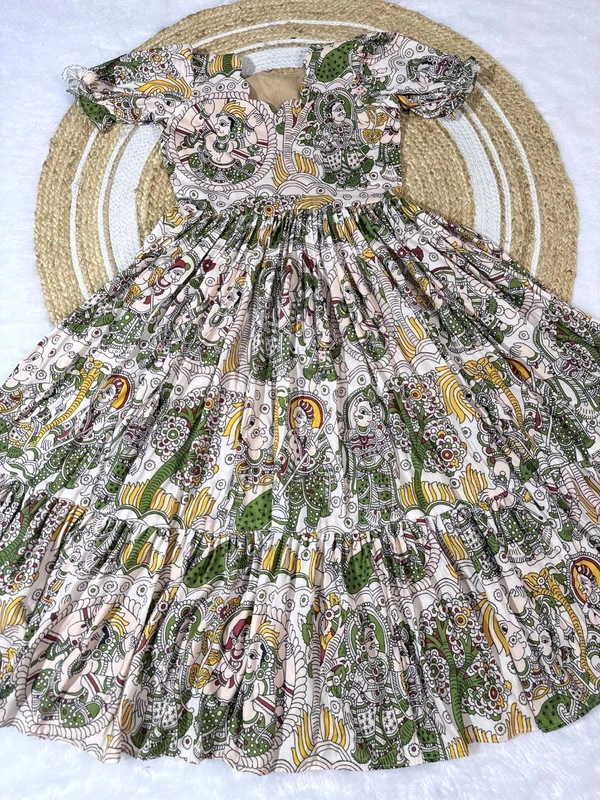 Akira - Kalamkari Soft Cotton Flared Maxi - S, Green