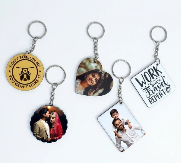 2 Side MDF Customized Photo Printed Wooden Keychain