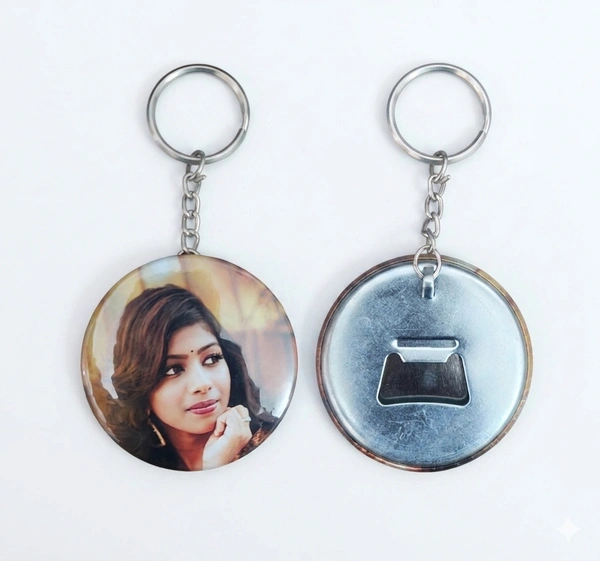 Customized Photo Badge Keychain with Coke Opener