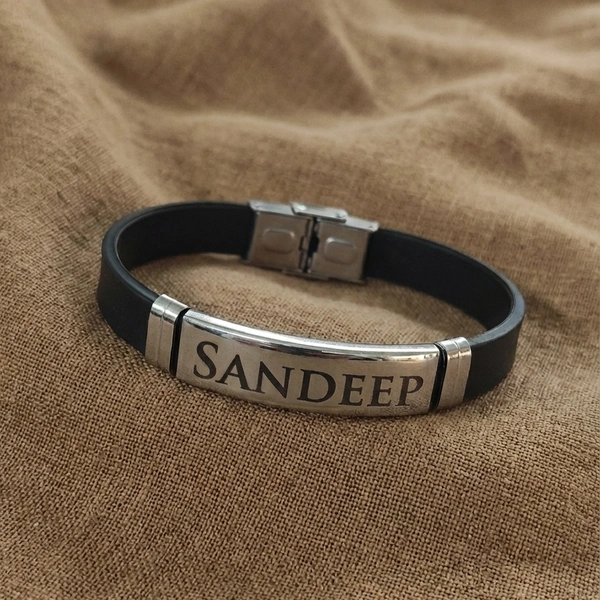 Personalized Unisex Strap Bracelet with choice of Name,Text or Logo on Metal Band | Men's/Boy's Bracelets