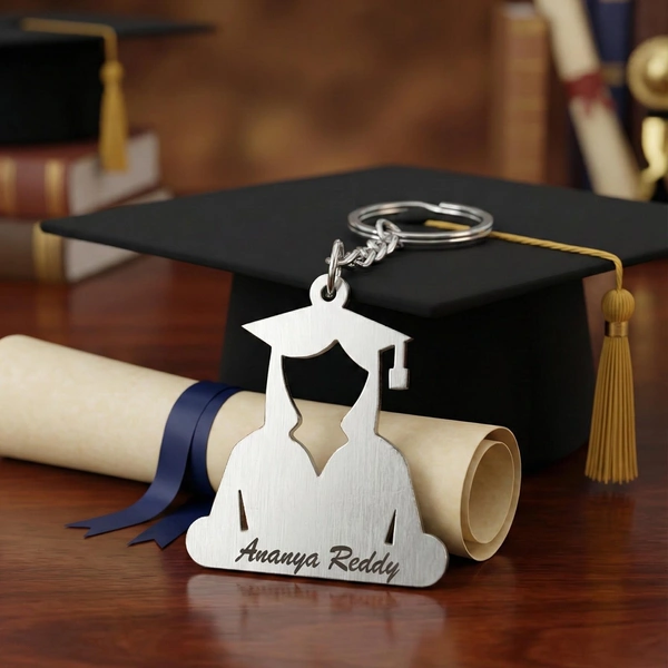 Personalised name metal graduate girl keychain
