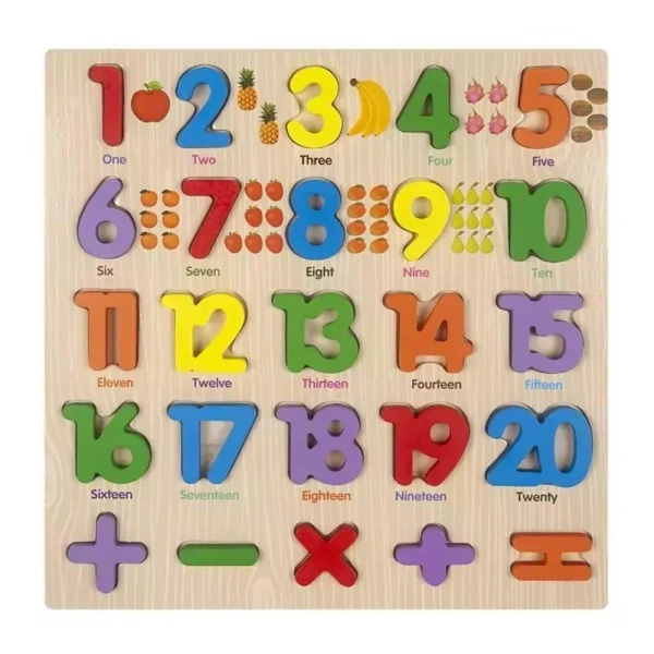 Wooden Numbers & Math Symbols Learning Puzzle Board