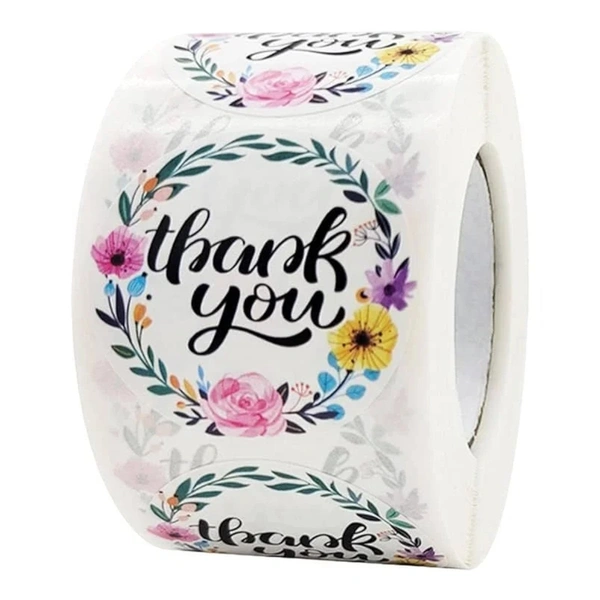 Thank You Round Sticker Roll - Self-Adhesive Labels (500 stickers) -