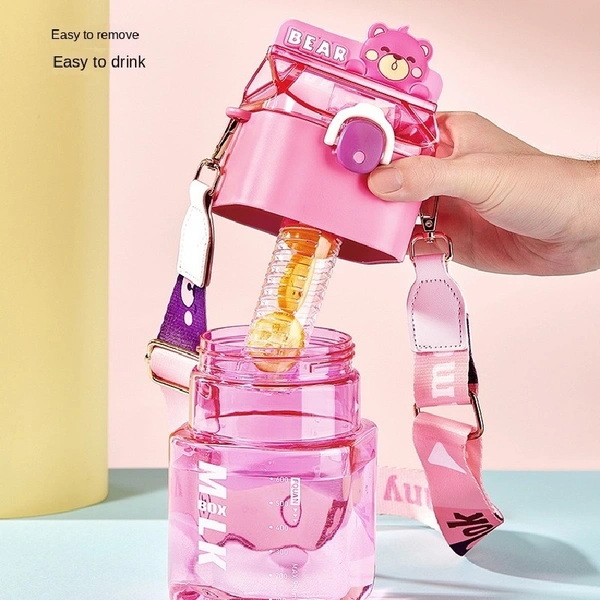 Cute Animal Square Bottle With Fruit-Infuser Partition - 950ml - Bear