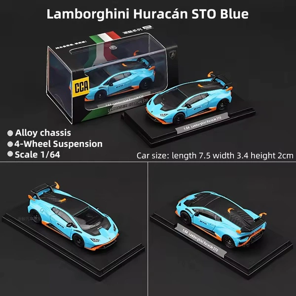 CCA Lamborghini Huracan STO Blue 1:64 Scale Diecast (With Acrylic Case) - Officially Licensed