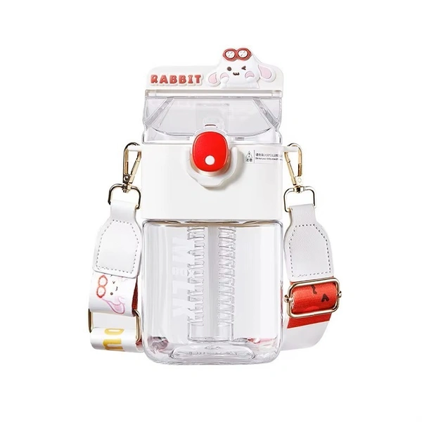 Cute Animal Square Bottle With Fruit-Infuser Partition - 950ml - Rabbit
