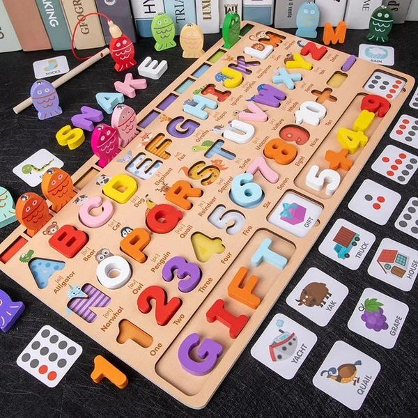 Wooden Alphabet, Numbers & Words Learning Puzzle Board