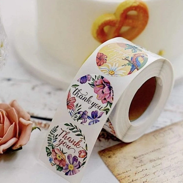 Thank You Round Sticker Roll - Self-Adhesive Labels (500 stickers) -