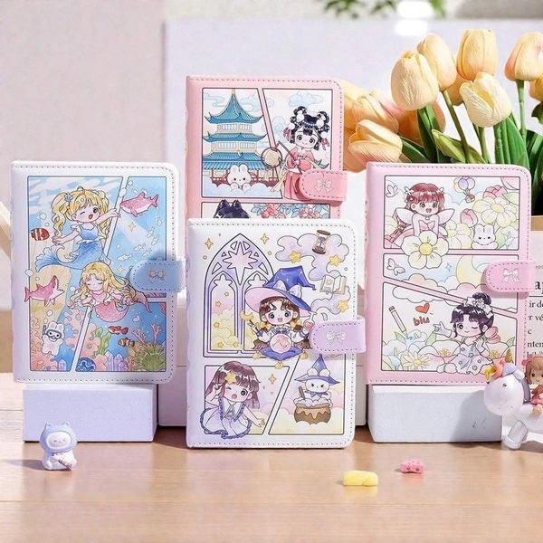 Creative Cartoon Printed Leather Cover Pocket Notebook B6 (1 Piece, Random Design)