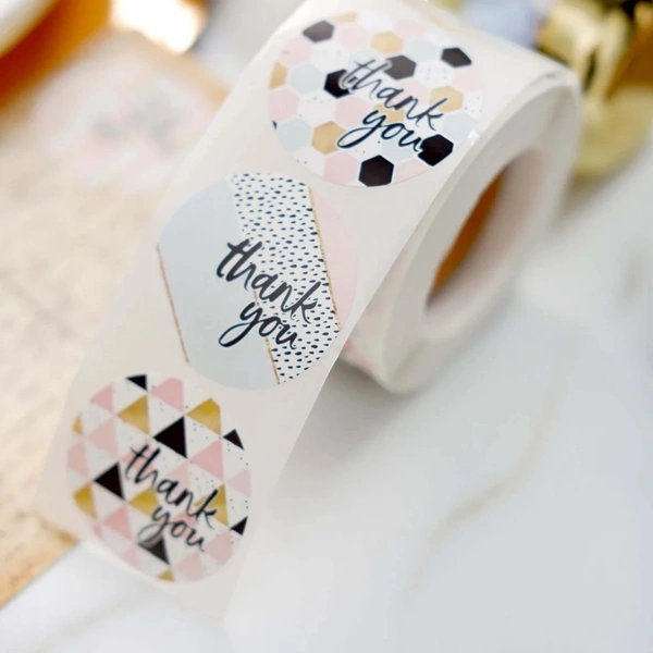 Thank You Round Sticker Roll - Self-Adhesive Labels (500 stickers) -