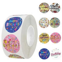 Happy Birthday Celebration Round Sticker Roll - Self-Adhesive Party Labels (500 stickers)