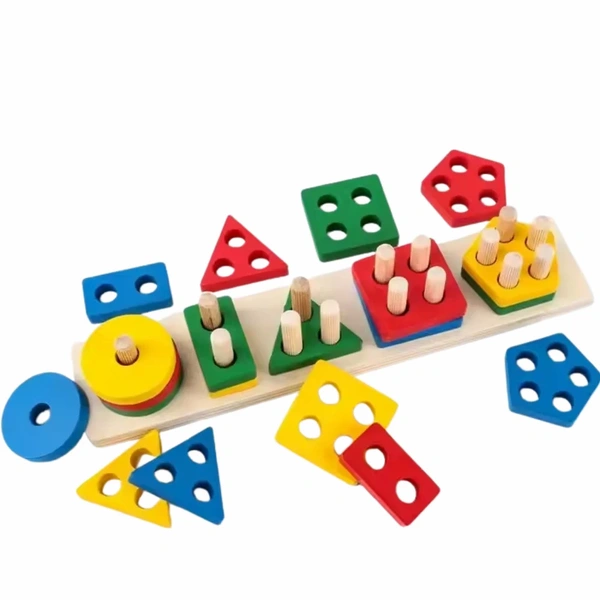 Wooden Shape Sorting & Stacking Learning Board