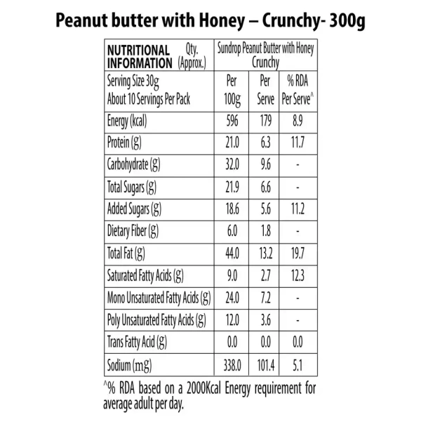 Sundrop Peanut Butter With Honey - Crunchy - 300 g