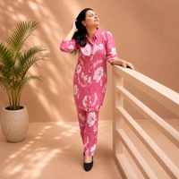 Bonclaire Women's Rose pink Botanical print Rayon Coord set - M-XXL, Rose Pink, 500g