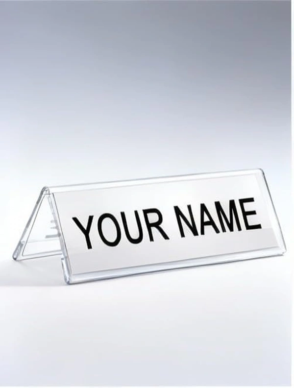 Clear Acrylic Desk Name Plate Holder V-Shaped Display Stand for Name Plates, Table Place Cards, Signs & Labels – Reusable for Office, Business, Weddings, Restaurants & Schools - 12x2 Inch