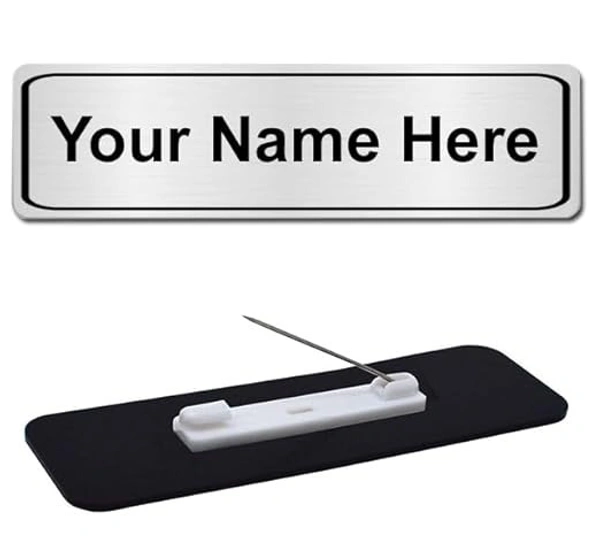 Personalized Pocket Name Plate Name Badge with Pin Backing for Office Employee School College Student Staff (Size 3x1 Inches) (Acrylic Engraved Badge) - Silver