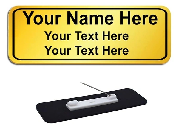 Personalized Pocket Name Plate Name Badge with Pin Backing for Office Employee School College Student Staff (Size 3x1 Inches) (Acrylic Engraved Badge) - Silver