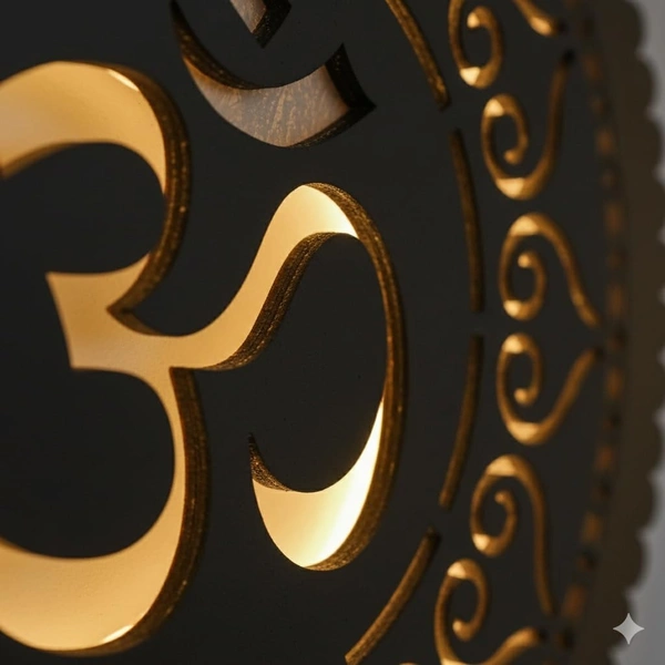 Wooden Om Wall Decor with LED Light for Living Room & Pooja Room | Spiritual Wall Hanging Decoration | Temple & Home Decor Items | Decorative Wall Light for Mandir