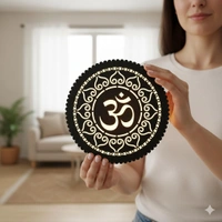 Wooden Om Wall Decor with LED Light for Living Room & Pooja Room | Spiritual Wall Hanging Decoration | Temple & Home Decor Items | Decorative Wall Light for Mandir