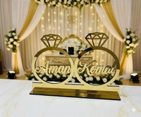 AgnivDecors Customized Golden Mirror Acrylic Name Plate | Personalized Couple Gift | Engagement Wedding Ring Design with Names | Anniversary & Home Decor Showpiece