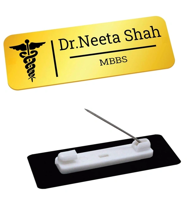 Personalized Pocket Name Plate Name Badge with Pin Backing for Office Employee School College Student Staff (Size 3x1 Inches) (Acrylic Engraved Badge) - Silver